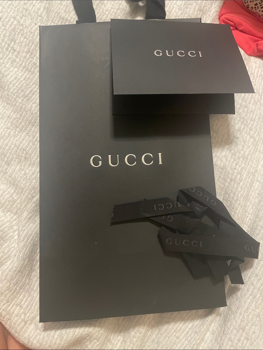 Gucci Black Gift Bag and Box Set with Branded Ribbon
